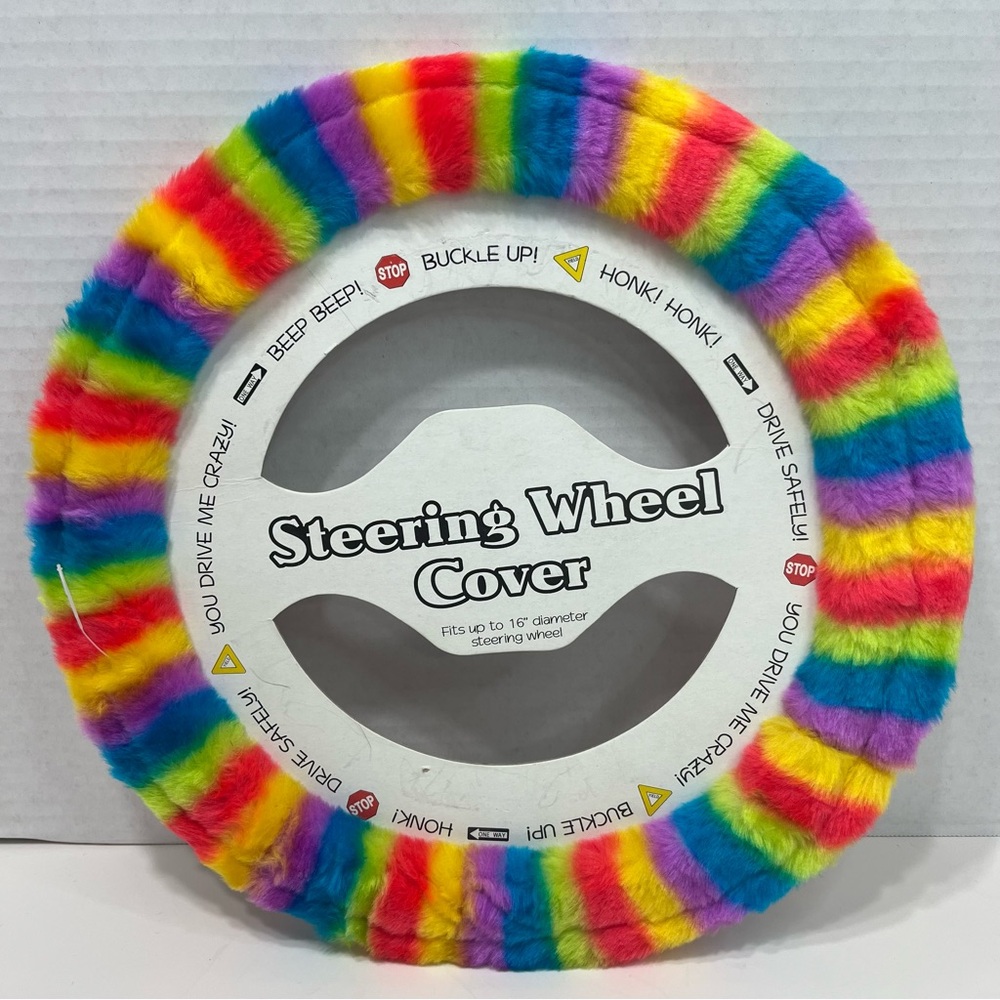 Habitat Fuzzy Rainbow Steering Wheel Cover NWT PRIDE